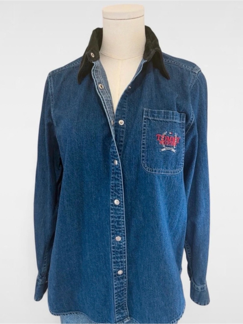 Tommy Hilfiger Blue Denim Button-Down Shirt with Contrast Collar